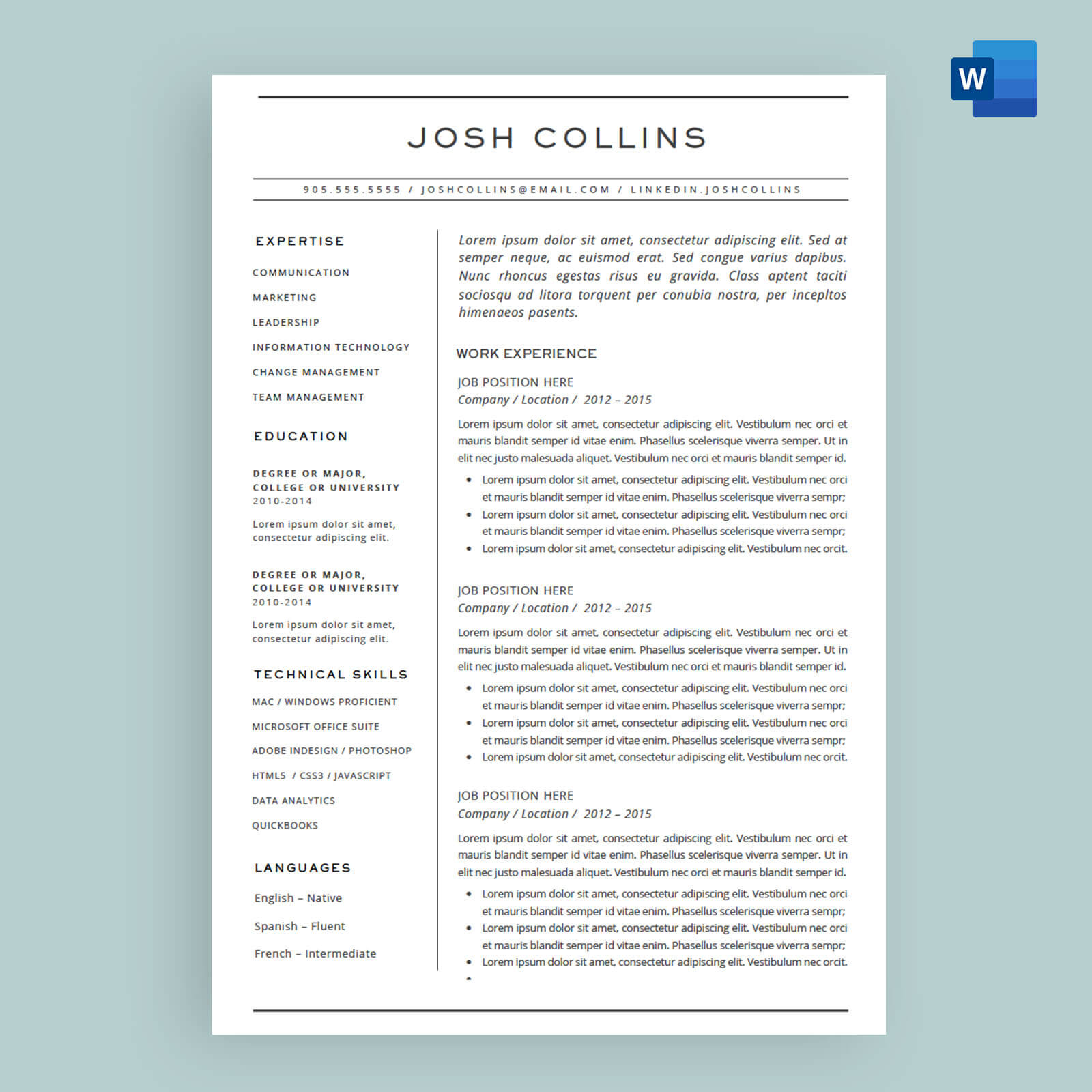 Verbazingwekkend The Collins' Resume / CV Template Package for Microsoft™ Word JP-41